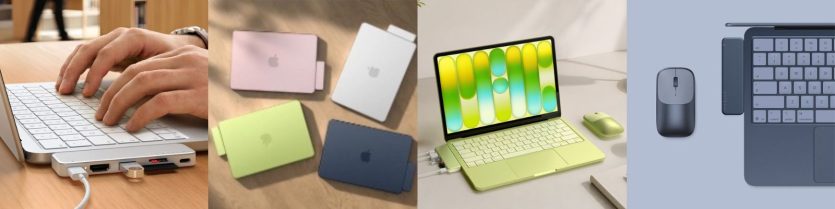 Хаб Satechi USB-C Snap Multiport Adapter, підключений до ноутбука, 4 кольори для MacBook Neo